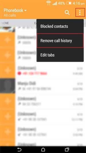 remove call history on htc