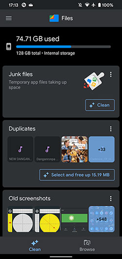 how to delete unused files on android with files by google