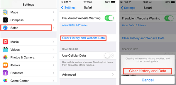 delete safari history on ipod