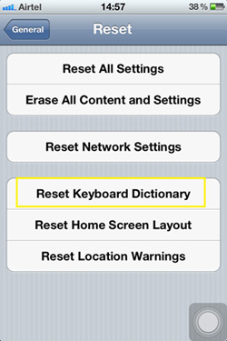 erase keyboard cache on iphone