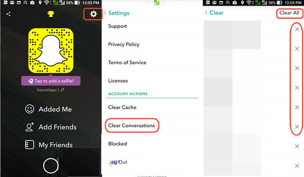 how to clear all conversations on snapchat