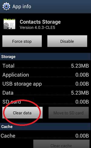 clear data on android contacts storage app
