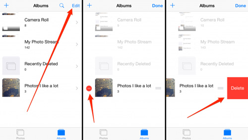 how to delete photo albums from iphone using photos app