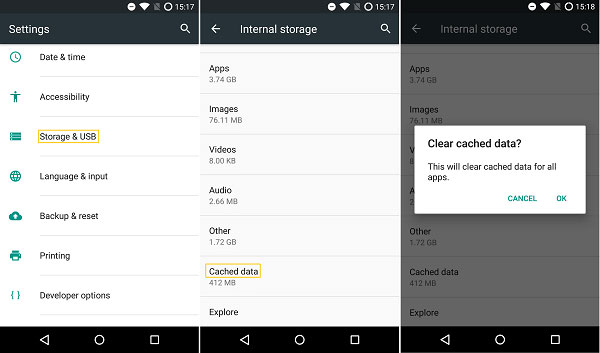 clear cache data to fix no sim card detected