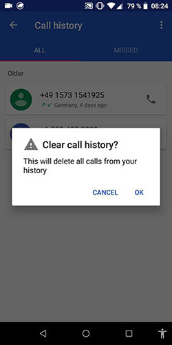 delete multiple call history on android