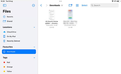 clean up the downloads folder on ipad