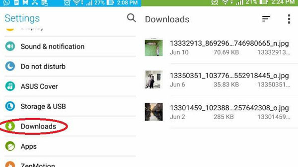 delete download items to release samsung storage space