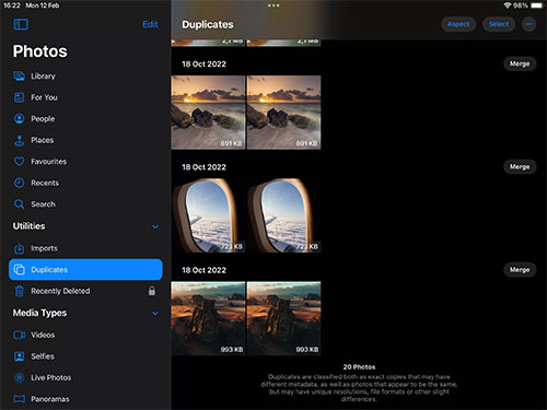delete duplicate photos on ipad