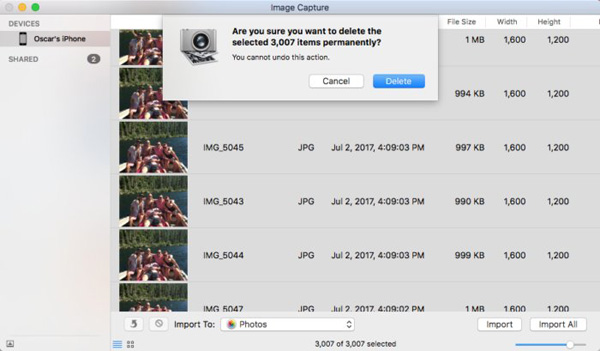 how to mass delete photos from iphone with image capture on mac