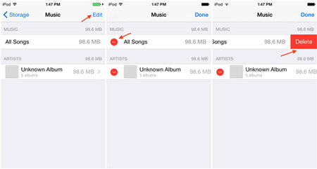 how to remove songs from ipod using settings app