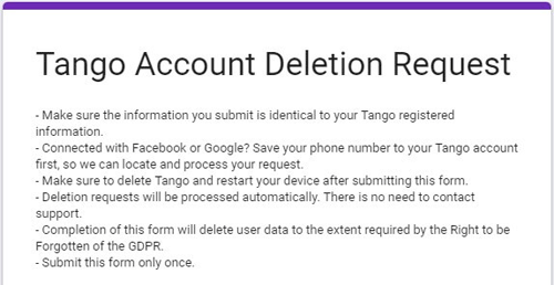 delete tango account from iphone