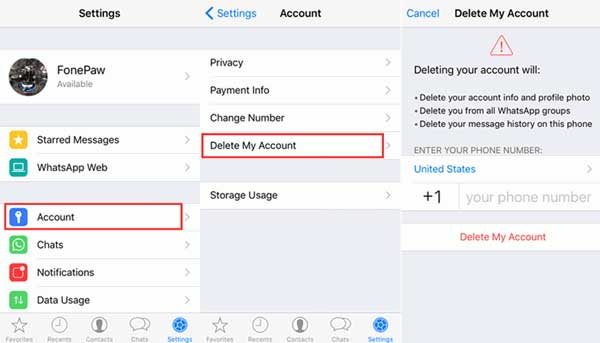 delete whatsapp account on iphone