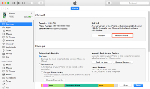 restore iphone from itunes