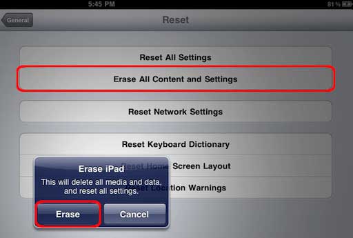 erase data on ipad directly