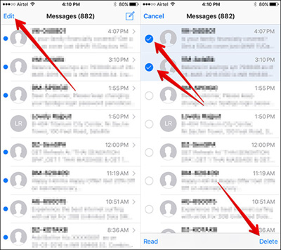 delete text messages from iphone