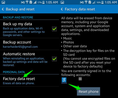 factory reset android phone to delete photos