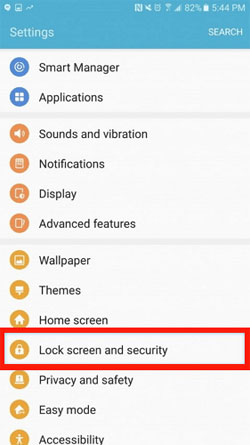 choose lock screen and security option