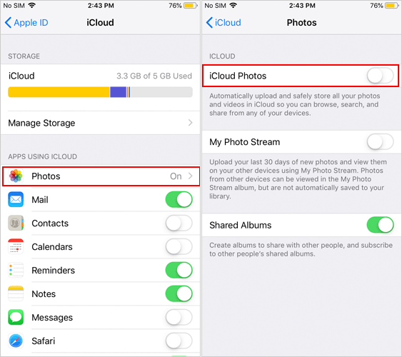 enable icloud photo library again