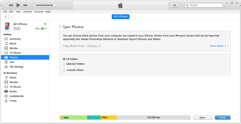 how to sync photos from computer to iphone using itunes