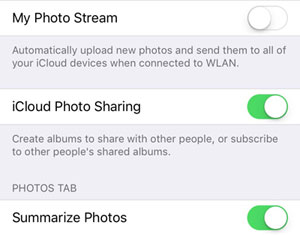 disable photo stream