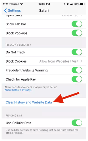 clear cache files in safari