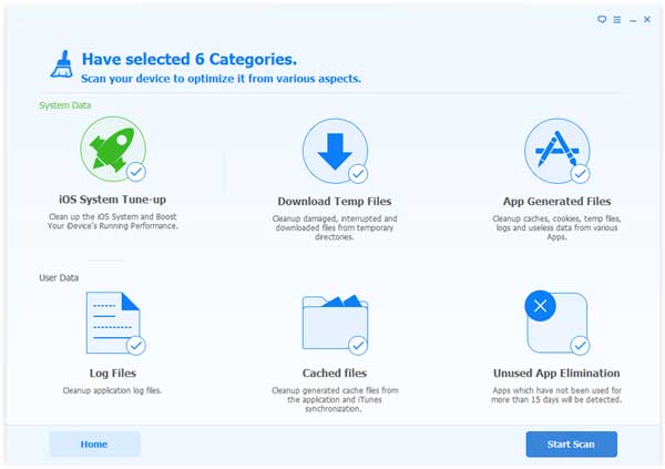 start to scan the temp files on idevice