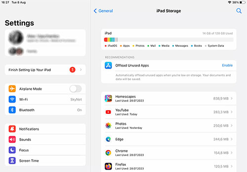 check ipad storage
