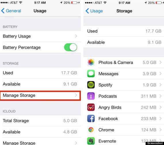 manage storage on iphone