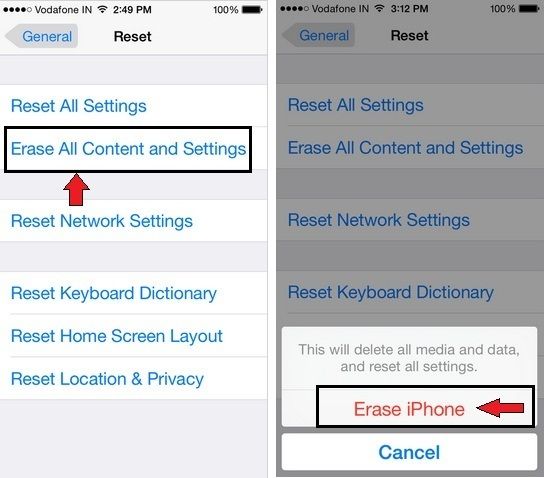 reset all settings on iphone