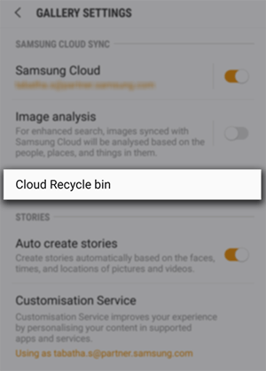 where is samsung cloud trash