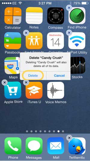 delete apps to fix frozen iphone