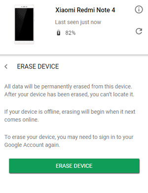 execute remote wipe on android using find my device