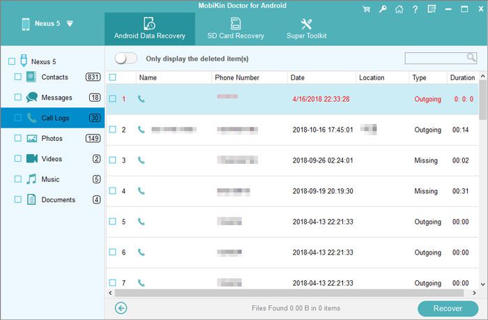 recover call logs