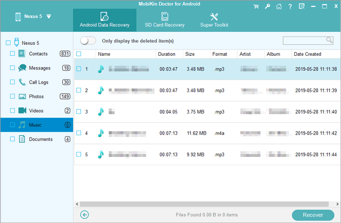 how to recover disappeared music from android via doctor for android