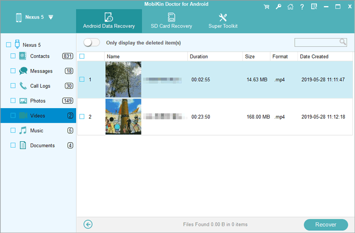 recover deleted videos from android via doctor for android