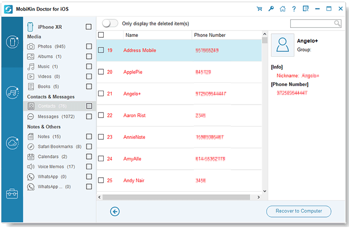 how to recover deleted contacts from iphone with doctor for ios