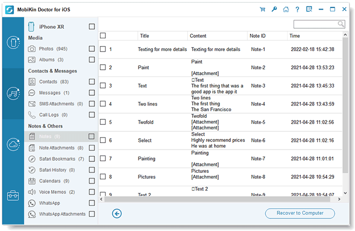 recover lost notes from iphone via doctor for ios