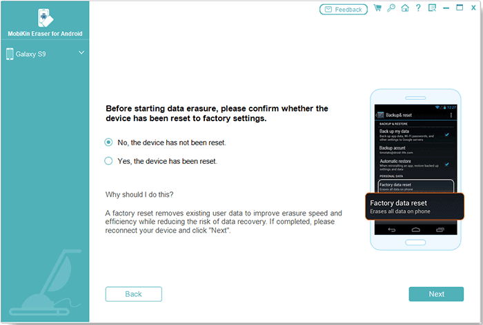choose whether the device has been reset