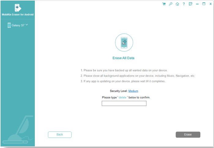 set security level for data erasing