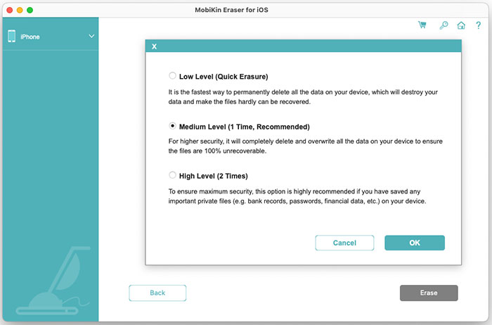 select the erasing level