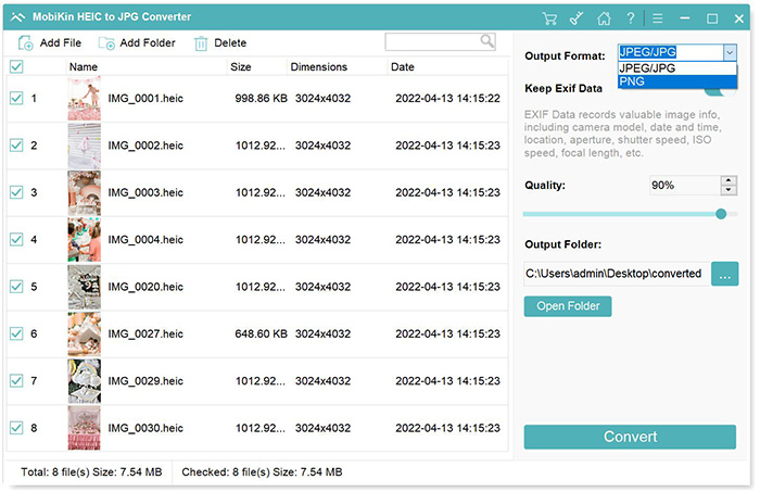 choose output format for photos