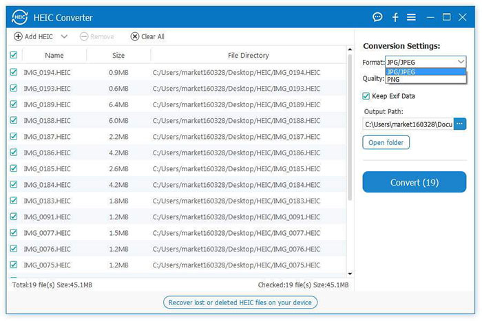 set heic photos and choose output format