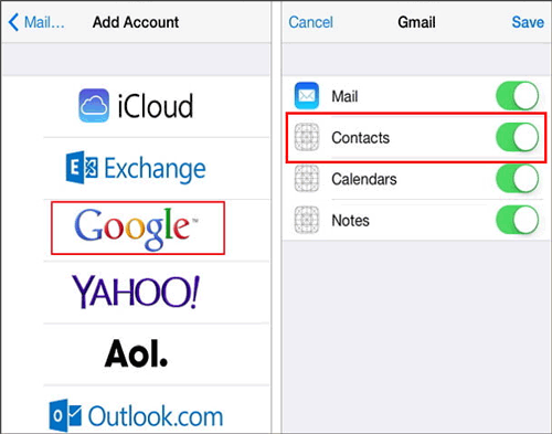 transfer contacts from zte to iphone using google account