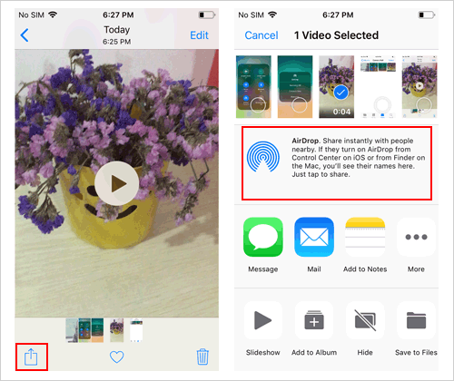 airdrop long videos on iphone