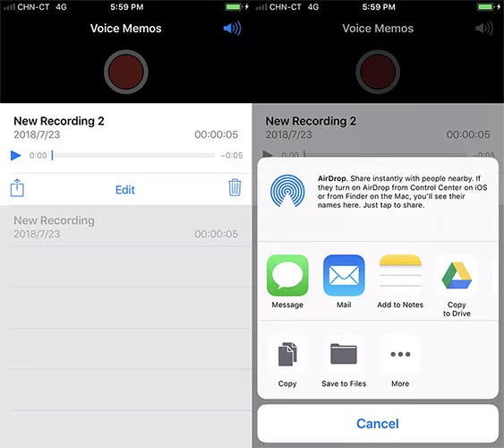 how to send voice memos from iphone to iphone over email