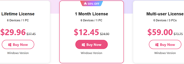 pricing of aiseesoft ios data backup and restore