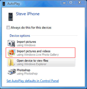 how to transfer photos from iphone to windows 7 via autoplay
