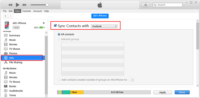 how to transfer contacts from iphone to mac with itunes