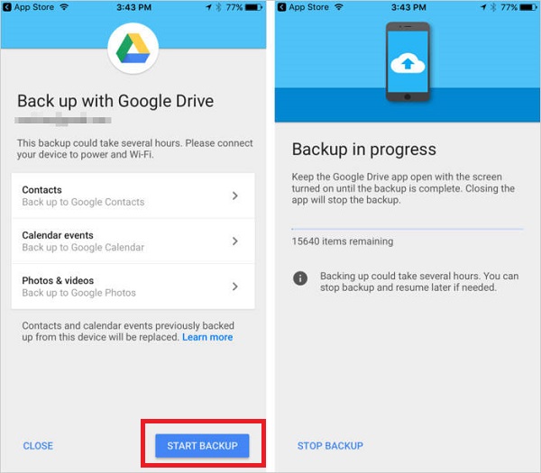 back up iphone without icloud using google drive