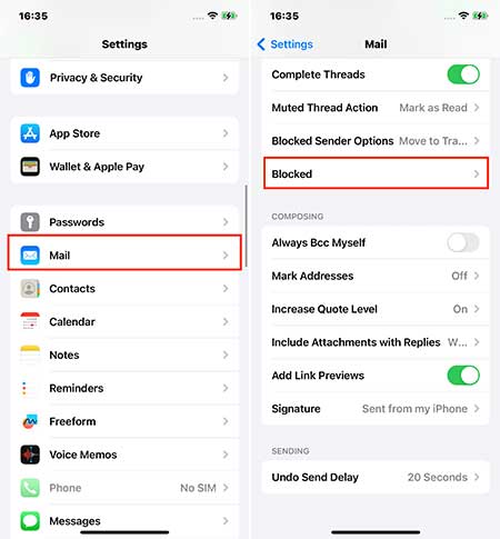 how to find blocked contacts on iphone mail app